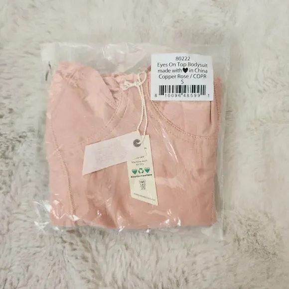 We Are Hah Eyes On Top Lace One-Piece Bodysuit Copper Rose Pink NWT S - Picture 10 of 11